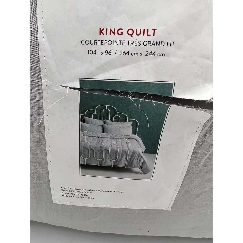 Anthropologie Velvet Emery Quilt King Size Embroidered Silver